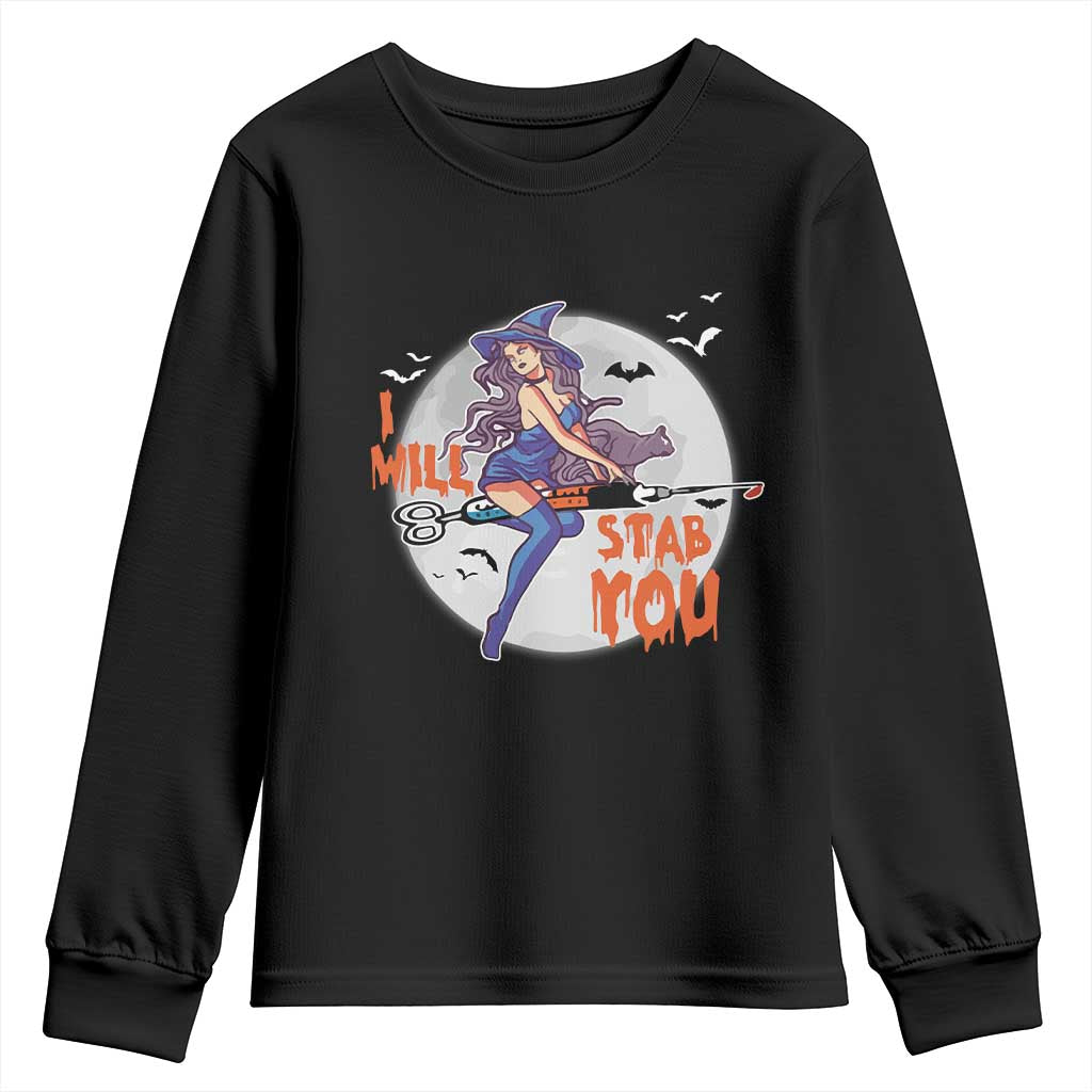 Funny Halloween Nurse Youth Sweatshirt I Will Stab You Witch Nursing