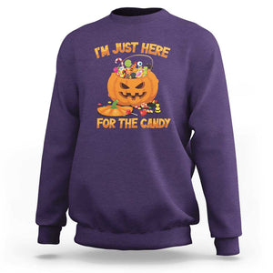 Funny Halloween Sweatshirt I'm Just here For The Candy Pumpkin Candy Trick Or Treat TS11 Purple Print Your Wear