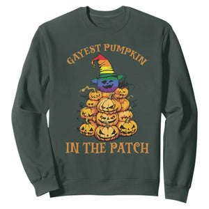 Funny Halloween LGBT Sweatshirt Gayest Pumpkin In The Patch Rainbow Flag TS11 Dark Forest Green Print Your Wear