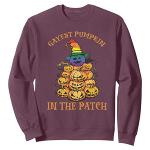 Funny Halloween LGBT Sweatshirt Gayest Pumpkin In The Patch Rainbow Flag TS11 Maroon Print Your Wear