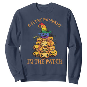 Funny Halloween LGBT Sweatshirt Gayest Pumpkin In The Patch Rainbow Flag TS11 Navy Print Your Wear