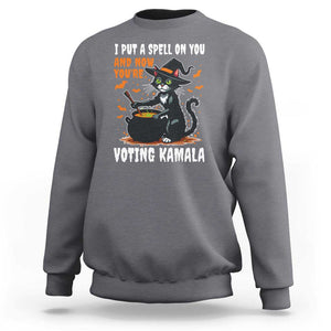 Funny Harris Halloween Sweatshirt I Put A Spell On You And Now You're Voting Kamala Black Cat Witch TS11 Charcoal Print Your Wear