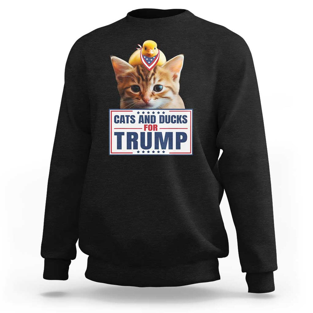 Trump Supporter Sweatshirt Cats And Ducks For Trump Presidential Election 2024 TS11 Black Print Your Wear