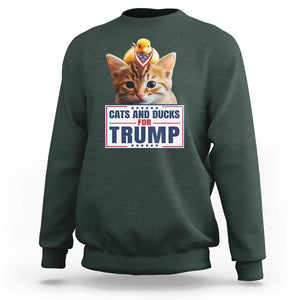 Trump Supporter Sweatshirt Cats And Ducks For Trump Presidential Election 2024 TS11 Dark Forest Green Print Your Wear