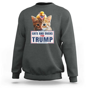 Trump Supporter Sweatshirt Cats And Ducks For Trump Presidential Election 2024 TS11 Dark Heather Print Your Wear