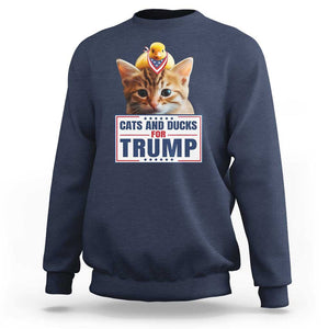 Trump Supporter Sweatshirt Cats And Ducks For Trump Presidential Election 2024 TS11 Navy Print Your Wear