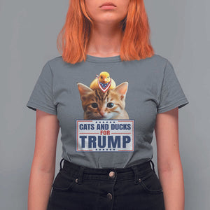 Trump Supporter T Shirt For Women Cats And Ducks For Trump Presidential Election 2024 TS11 Charcoal Print Your Wear