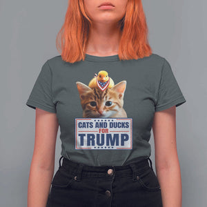 Trump Supporter T Shirt For Women Cats And Ducks For Trump Presidential Election 2024 TS11 Dark Heather Print Your Wear