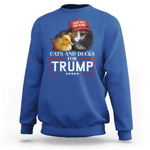 Trump Supporter Sweatshirt Cats And Ducks For Trump Make Pets Safe Again TS11 Royal Blue Print Your Wear