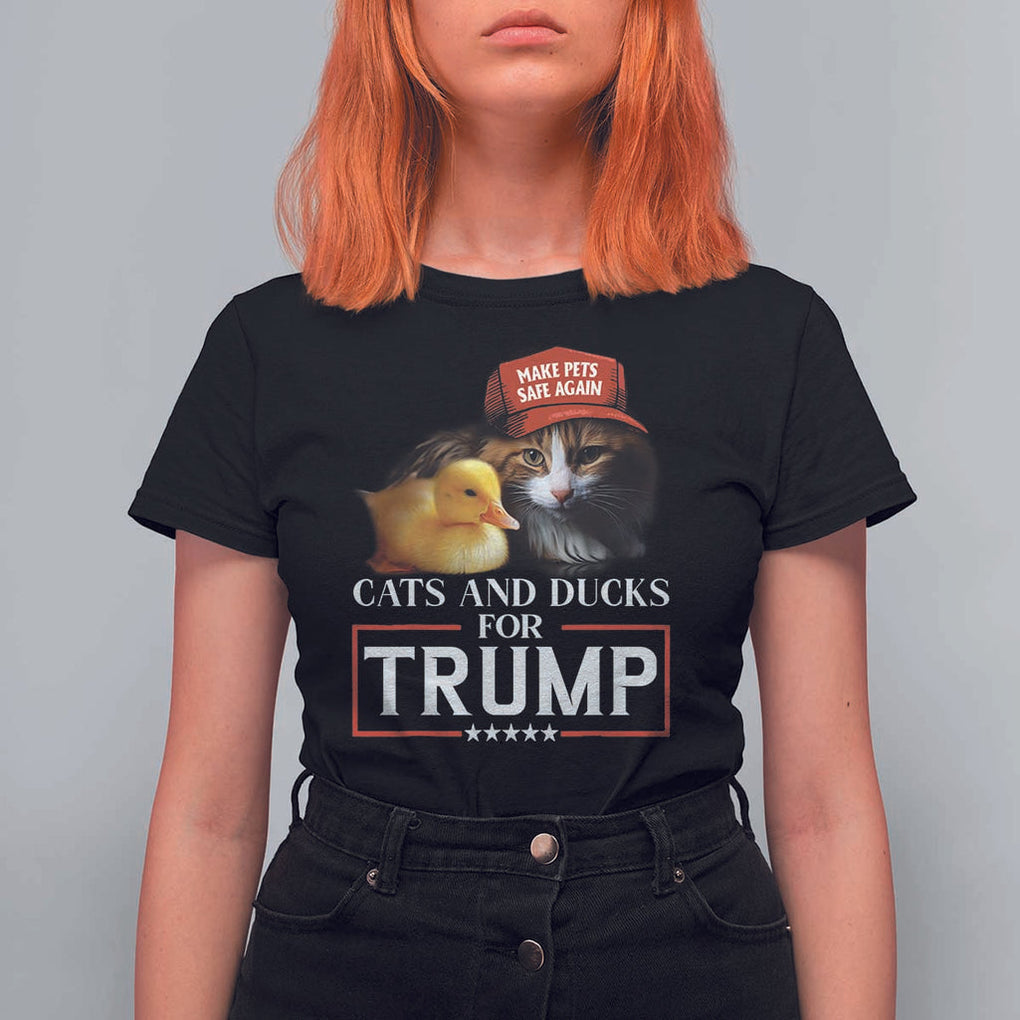 Trump Supporter T Shirt For Women Cats And Ducks For Trump Make Pets Safe Again TS11 Black Print Your Wear