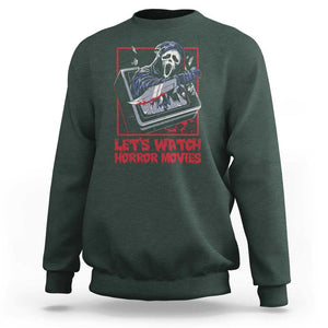 Funny Halloween Sweatshirt Let's Watch Horror Movies Ghost Broken Televison Knife TS11 Dark Forest Green Print Your Wear