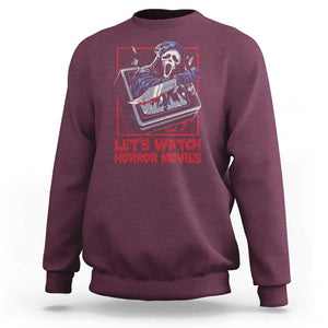 Funny Halloween Sweatshirt Let's Watch Horror Movies Ghost Broken Televison Knife TS11 Maroon Print Your Wear