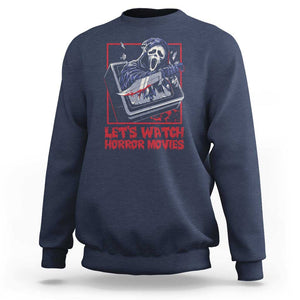 Funny Halloween Sweatshirt Let's Watch Horror Movies Ghost Broken Televison Knife TS11 Navy Print Your Wear