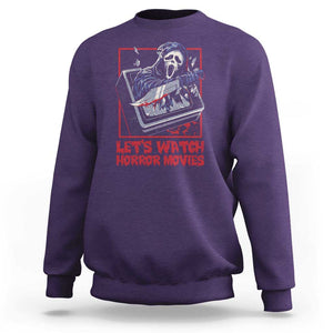 Funny Halloween Sweatshirt Let's Watch Horror Movies Ghost Broken Televison Knife TS11 Purple Print Your Wear