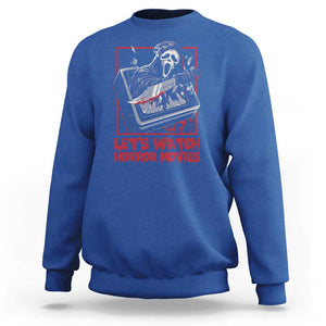 Funny Halloween Sweatshirt Let's Watch Horror Movies Ghost Broken Televison Knife TS11 Royal Blue Print Your Wear