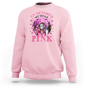 Breast Cancer Awareness Sweatshirt In October We Wear Pink Halloween Butterfly Bat Murderer TS11 Light Pink Print Your Wear