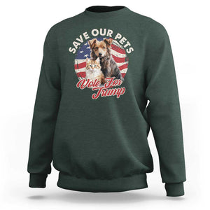 Funny Trump Supporter 2024 Sweatshirt Save Our Pets Vote For Trump Cat Dog American Flag TS11 Dark Forest Green Print Your Wear