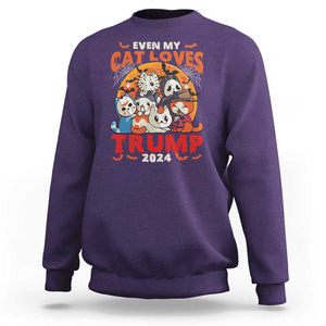 Funny Trump Halloween Sweatshirt Even My Cat Loves Trump 2024 Bat Moon Murderer TS11 Purple Print Your Wear