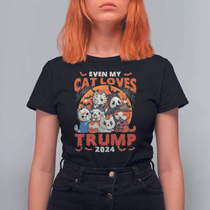 Funny Trump Halloween T Shirt For Women Even My Cat Loves Trump 2024 Bat Moon Murderer TS11 Black Print Your Wear