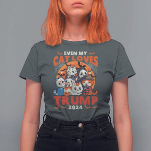 Funny Trump Halloween T Shirt For Women Even My Cat Loves Trump 2024 Bat Moon Murderer TS11 Dark Heather Print Your Wear