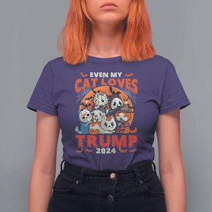 Funny Trump Halloween T Shirt For Women Even My Cat Loves Trump 2024 Bat Moon Murderer TS11 Purple Print Your Wear