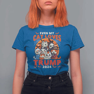 Funny Trump Halloween T Shirt For Women Even My Cat Loves Trump 2024 Bat Moon Murderer TS11 Royal Blue Print Your Wear