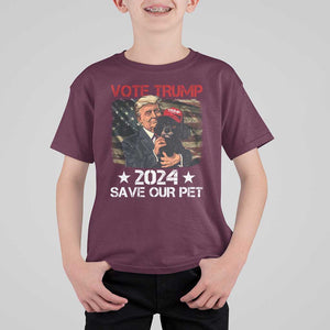 Vote Trump 2024 T Shirt For Kid Save Our Pet Dog Vintage American Flag TS11 Maroon Print Your Wear