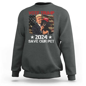 Vote Trump 2024 Sweatshirt Save Our Pet Dog Vintage American Flag TS11 Dark Heather Print Your Wear