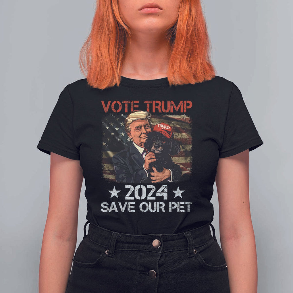 Vote Trump 2024 T Shirt For Women Save Our Pet Dog Vintage American Flag TS11 Black Print Your Wear