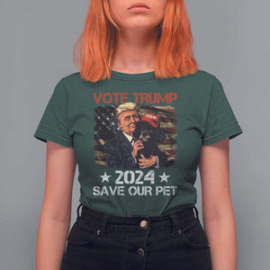 Vote Trump 2024 T Shirt For Women Save Our Pet Dog Vintage American Flag TS11 Dark Forest Green Print Your Wear