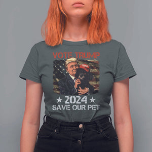 Vote Trump 2024 T Shirt For Women Save Our Pet Dog Vintage American Flag TS11 Dark Heather Print Your Wear