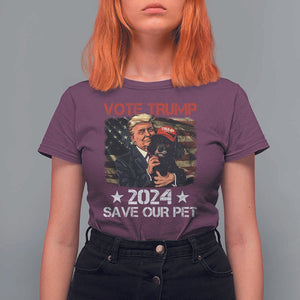 Vote Trump 2024 T Shirt For Women Save Our Pet Dog Vintage American Flag TS11 Maroon Print Your Wear