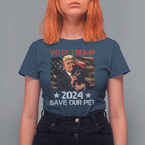 Vote Trump 2024 T Shirt For Women Save Our Pet Dog Vintage American Flag TS11 Navy Print Your Wear