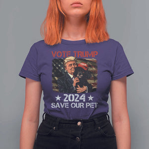 Vote Trump 2024 T Shirt For Women Save Our Pet Dog Vintage American Flag TS11 Purple Print Your Wear