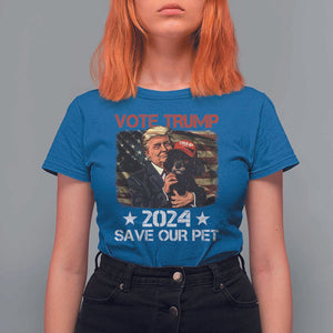 Vote Trump 2024 T Shirt For Women Save Our Pet Dog Vintage American Flag TS11 Royal Blue Print Your Wear