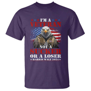 Harris Walz 2024 T Shirt I'm A Veteran Not A Sucker Or A Loser Eagle American Flag TS11 Purple Print Your Wear