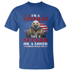 Harris Walz 2024 T Shirt I'm A Veteran Not A Sucker Or A Loser Eagle American Flag TS11 Royal Blue Print Your Wear