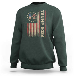 Trump 2024 Sweatshirt 0 2 Vintage American Flag Star Fight Fight Fight Never Surrender TS11 Dark Forest Green Print Your Wear