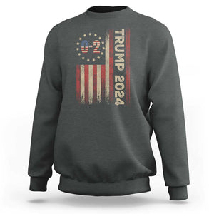 Trump 2024 Sweatshirt 0 2 Vintage American Flag Star Fight Fight Fight Never Surrender TS11 Dark Heather Print Your Wear