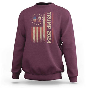 Trump 2024 Sweatshirt 0 2 Vintage American Flag Star Fight Fight Fight Never Surrender TS11 Maroon Print Your Wear