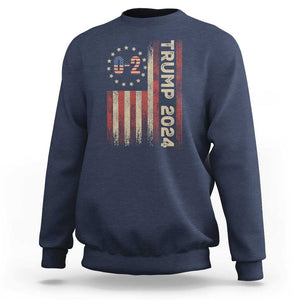 Trump 2024 Sweatshirt 0 2 Vintage American Flag Star Fight Fight Fight Never Surrender TS11 Navy Print Your Wear