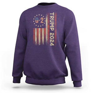 Trump 2024 Sweatshirt 0 2 Vintage American Flag Star Fight Fight Fight Never Surrender TS11 Purple Print Your Wear