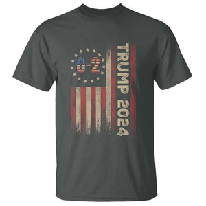 Trump 2024 T Shirt 0 2 Vintage American Flag Star Fight Fight Fight Never Surrender TS11 Dark Heather Print Your Wear