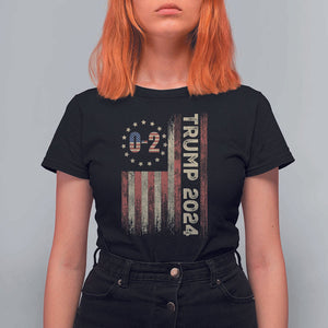 Trump 2024 T Shirt For Women 0 2 Vintage American Flag Star Fight Fight Fight Never Surrender TS11 Black Print Your Wear