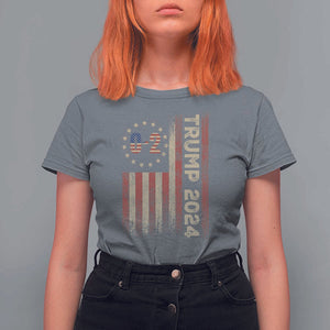 Trump 2024 T Shirt For Women 0 2 Vintage American Flag Star Fight Fight Fight Never Surrender TS11 Charcoal Print Your Wear