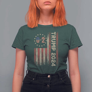 Trump 2024 T Shirt For Women 0 2 Vintage American Flag Star Fight Fight Fight Never Surrender TS11 Dark Forest Green Print Your Wear