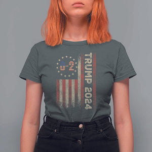 Trump 2024 T Shirt For Women 0 2 Vintage American Flag Star Fight Fight Fight Never Surrender TS11 Dark Heather Print Your Wear