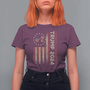 Trump 2024 T Shirt For Women 0 2 Vintage American Flag Star Fight Fight Fight Never Surrender TS11 Maroon Print Your Wear