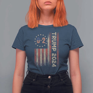 Trump 2024 T Shirt For Women 0 2 Vintage American Flag Star Fight Fight Fight Never Surrender TS11 Navy Print Your Wear