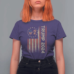 Trump 2024 T Shirt For Women 0 2 Vintage American Flag Star Fight Fight Fight Never Surrender TS11 Purple Print Your Wear